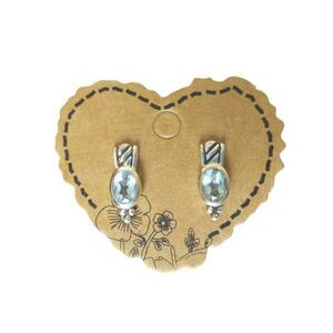 Art Deco Oval Cut Blue Topaz Stud Earrings Sterling Silver 925 Post Screw
